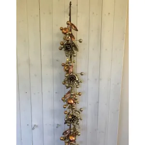 Berries & Twigs Garland Christmas Decoration Gold & Copper with Pinecones & Berries Pattern - 77cm Champagne by Florelle