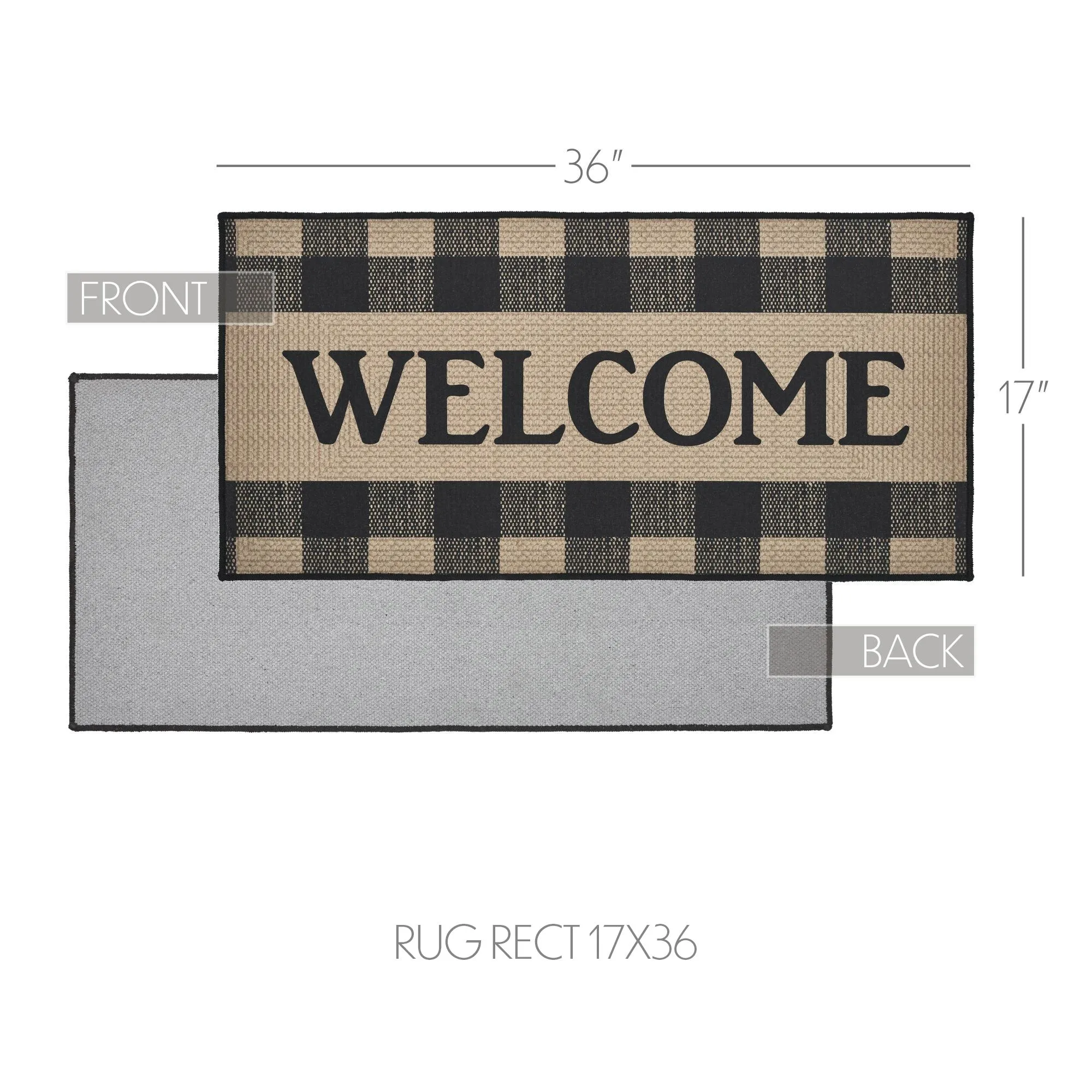Black Check Welcome Polyester Rug Rect 17x36