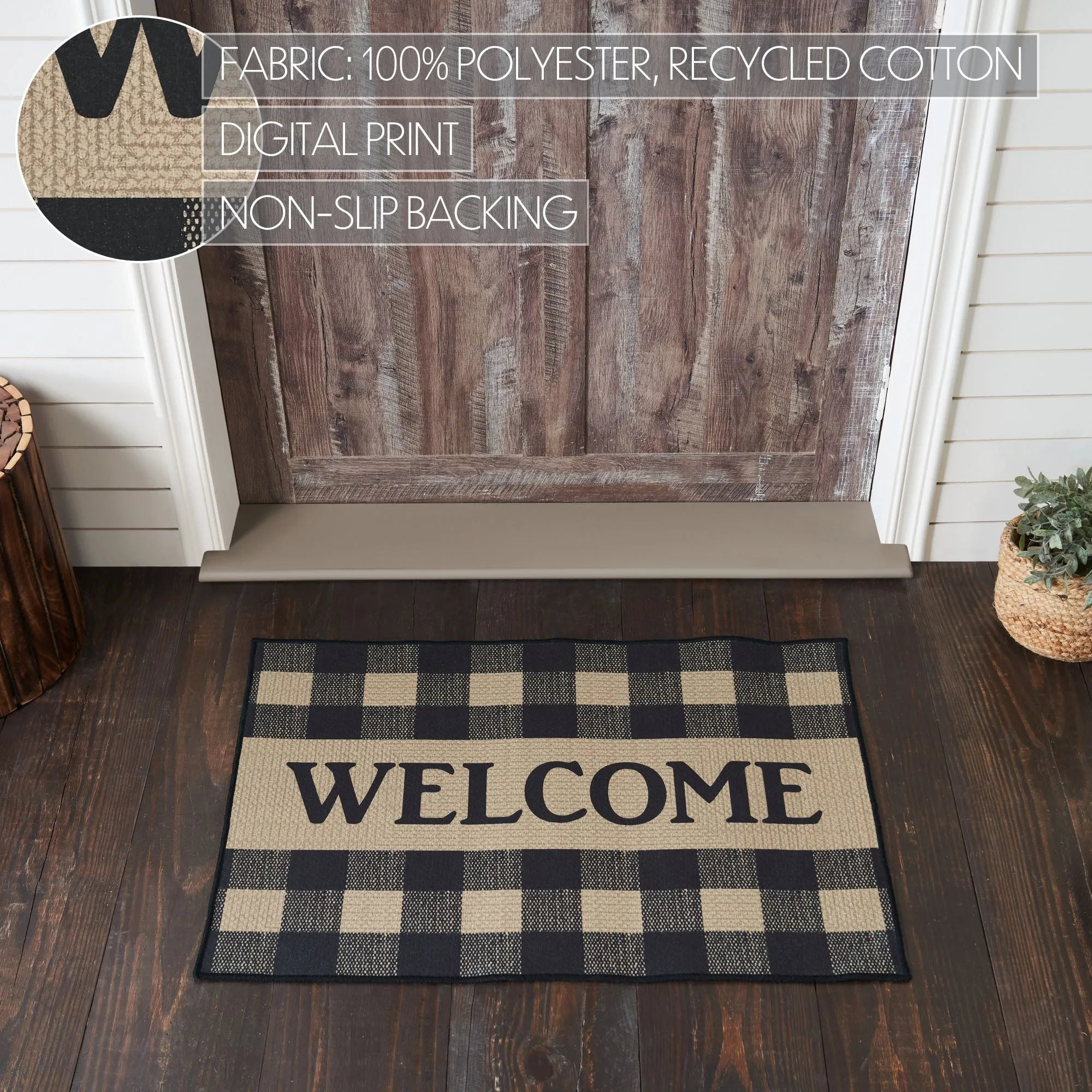 Black Check Welcome Polyester Rug Rect 24x36