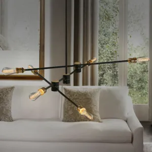 Black Industrial Iron Dining Room Chandelier Lamp with Rotatable Rod Arm
