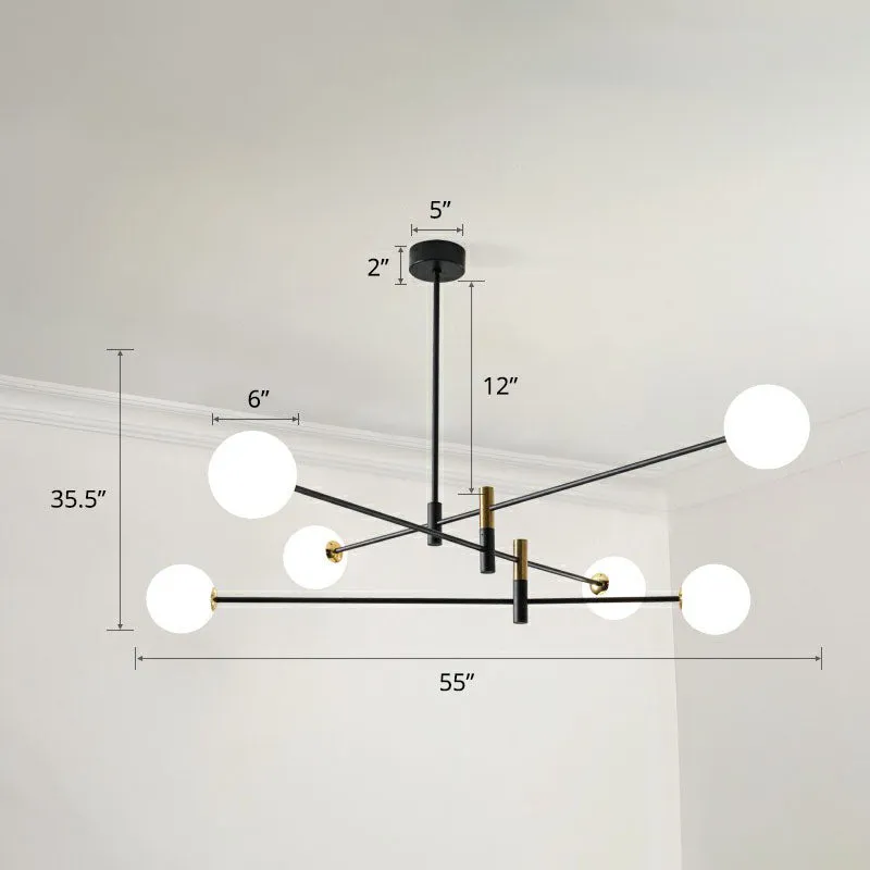 Black Opal Glass Living Room Chandelier with Radial Opaline Balls