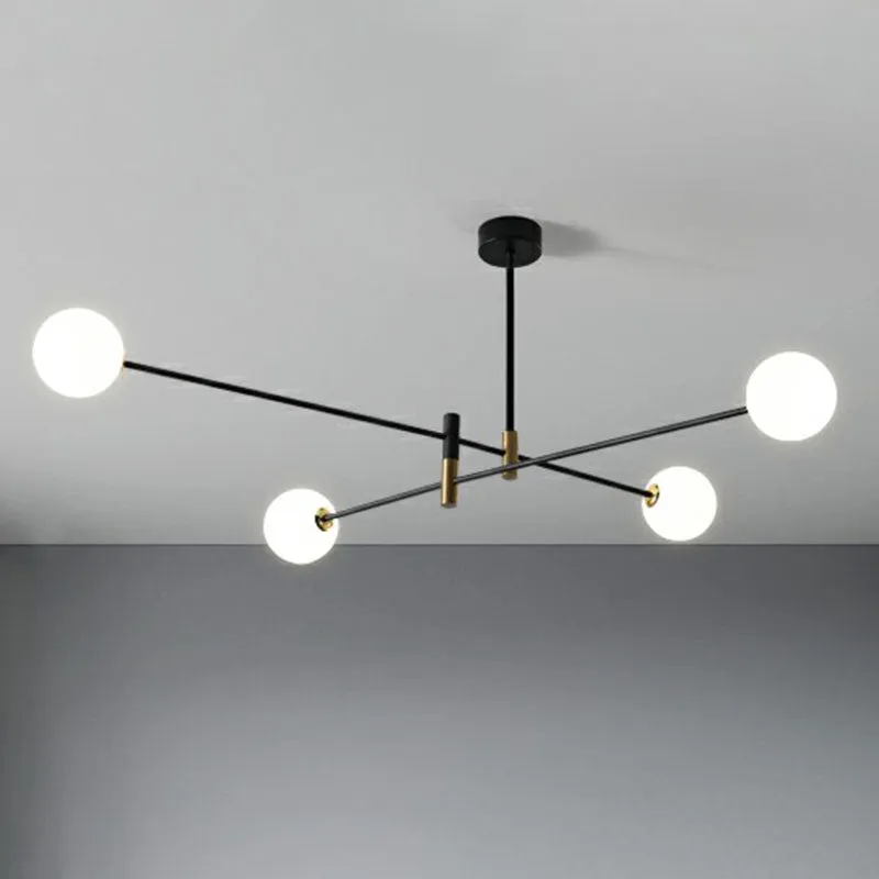 Black Opal Glass Living Room Chandelier with Radial Opaline Balls