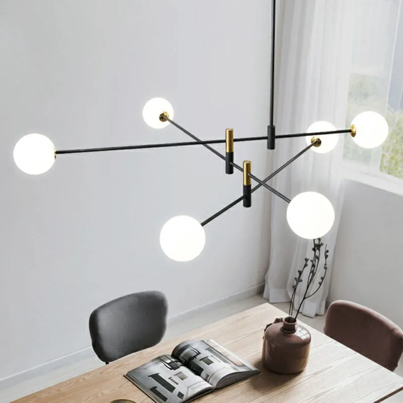 Black Opal Glass Living Room Chandelier with Radial Opaline Balls