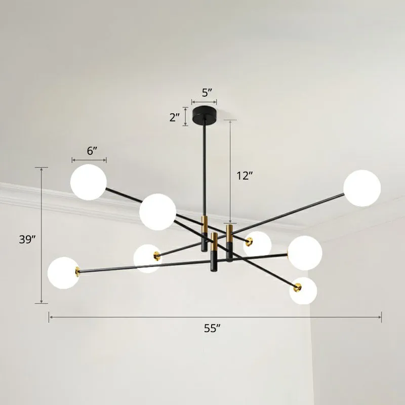 Black Opal Glass Living Room Chandelier with Radial Opaline Balls