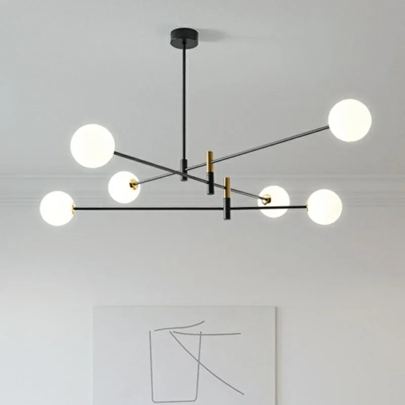 Black Opal Glass Living Room Chandelier with Radial Opaline Balls
