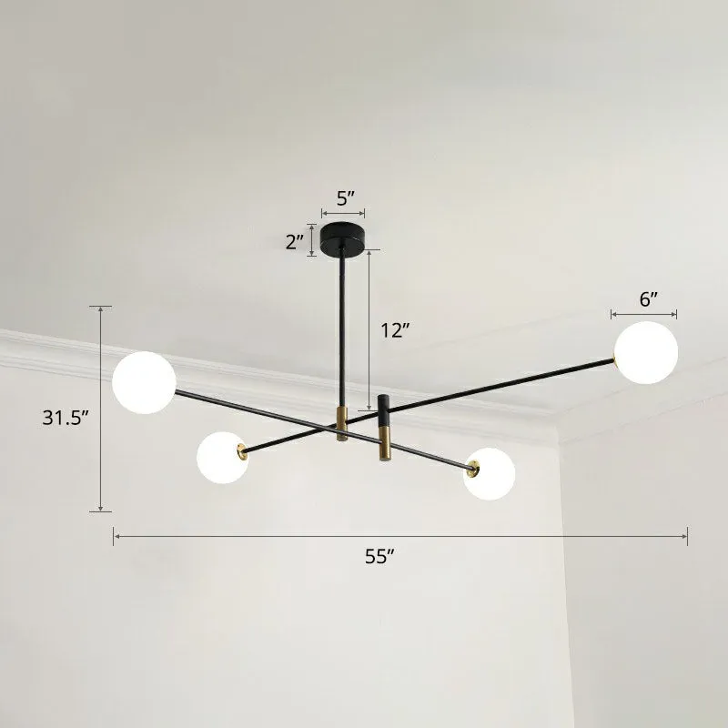 Black Opal Glass Living Room Chandelier with Radial Opaline Balls