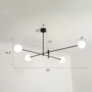 Black Opal Glass Living Room Chandelier with Radial Opaline Balls