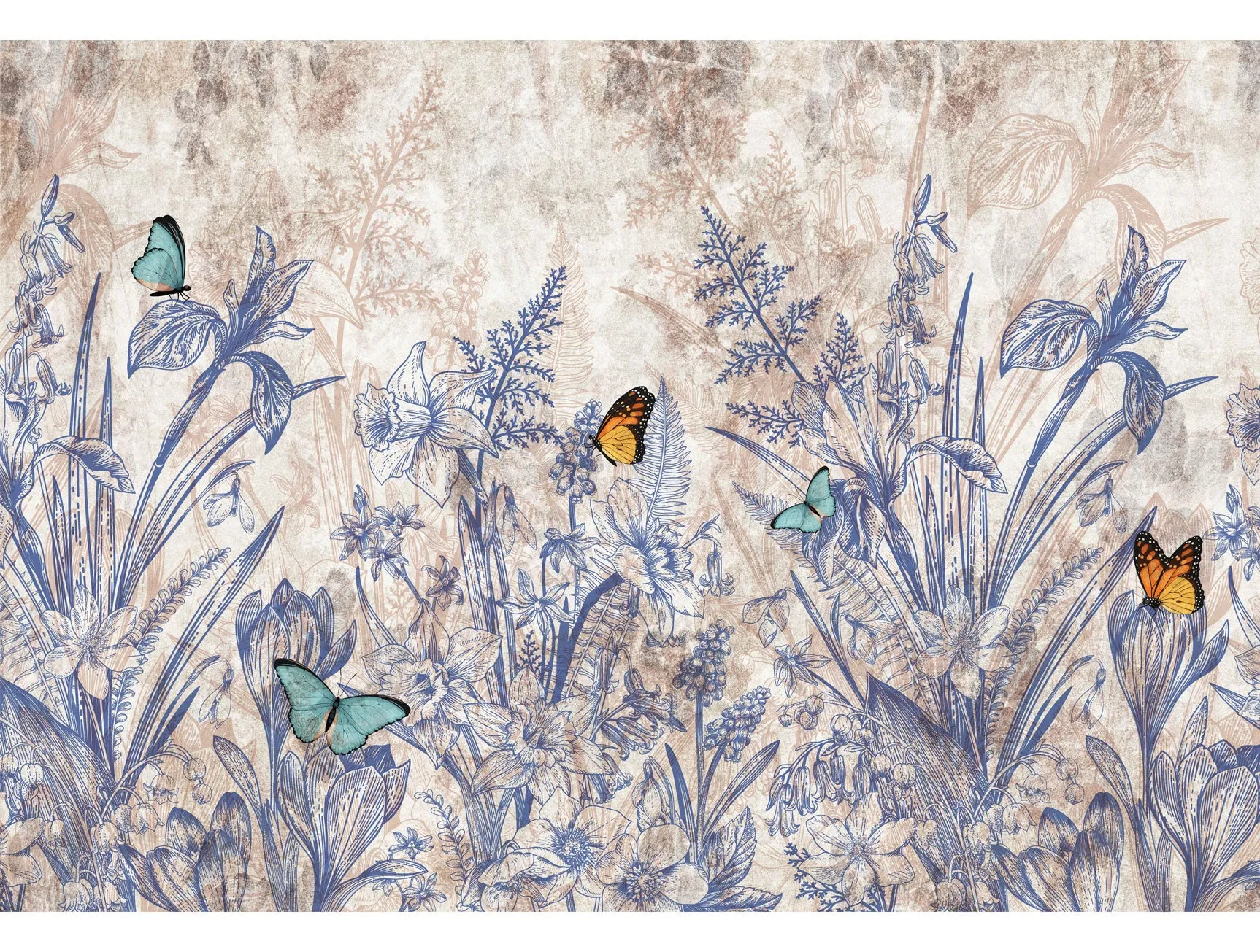 Blue Spring Flowers Mural Wallpaper M1419