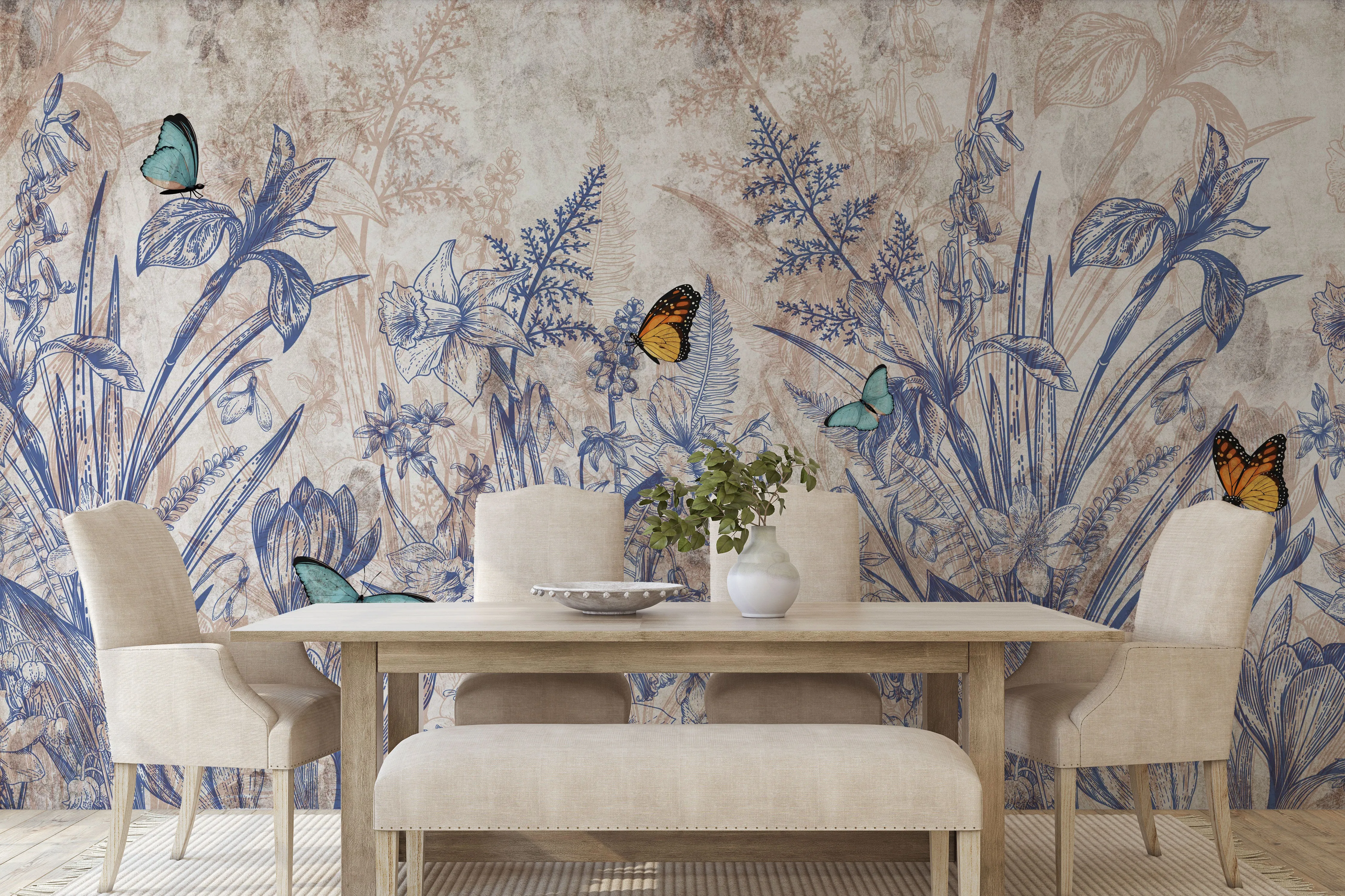 Blue Spring Flowers Mural Wallpaper M1419