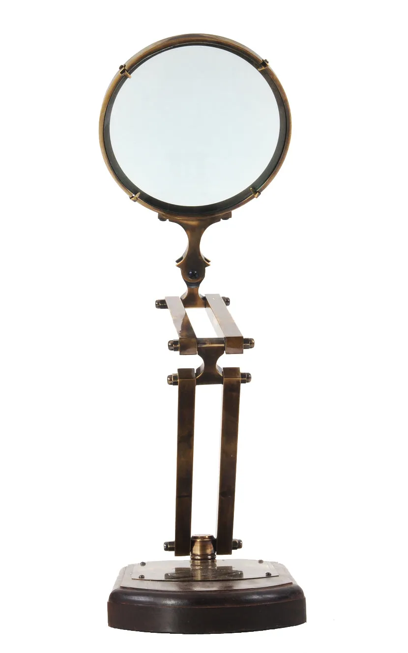 Brass Big Magnifier Glass With Wooden Base By Homeroots