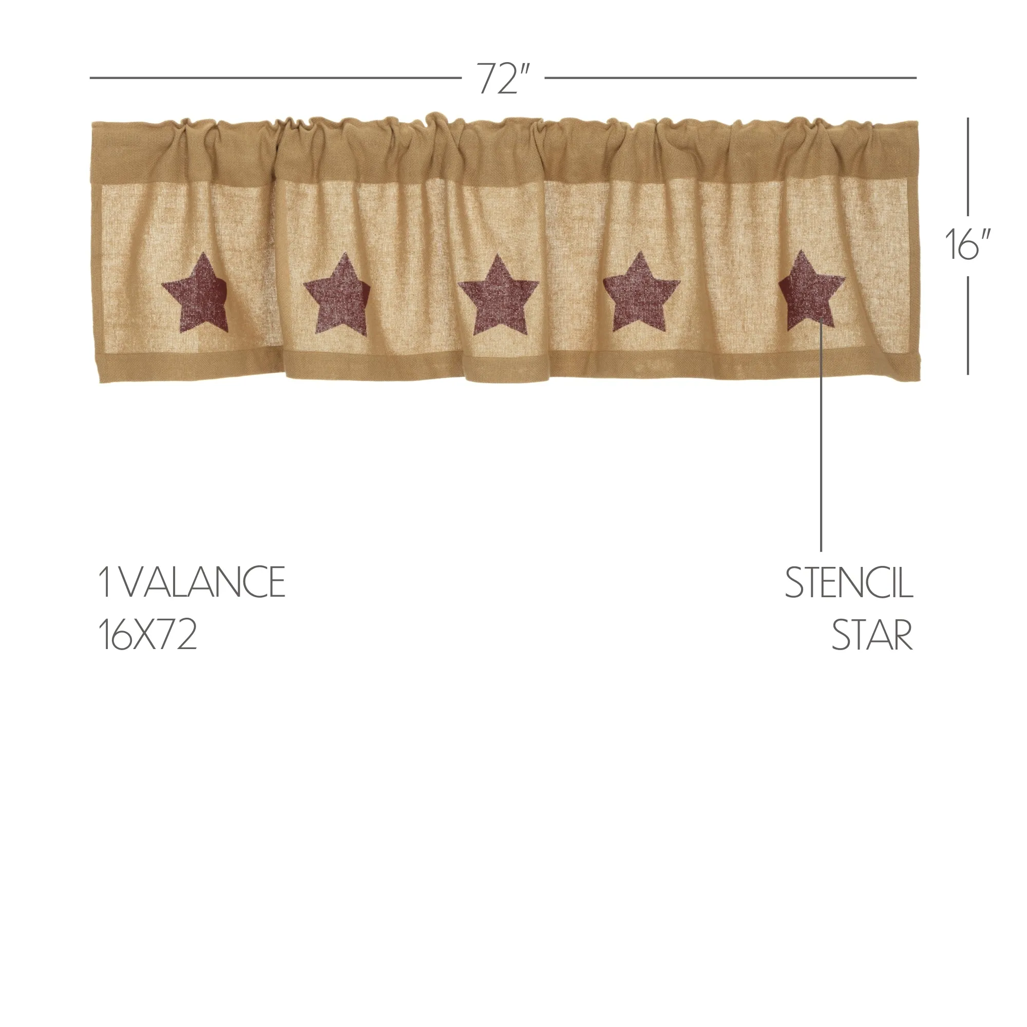 Burlap w/Burgundy Stencil Stars Valance 16x72