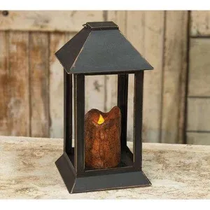 Burnt Mustard Dripped Pillar Lantern, 12 inch