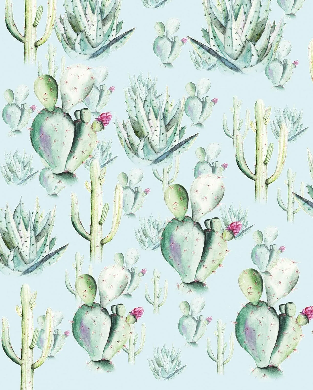 Cactus Blue Mural Wallpaper