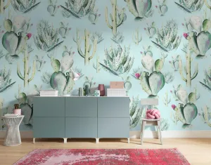 Cactus Blue Mural Wallpaper