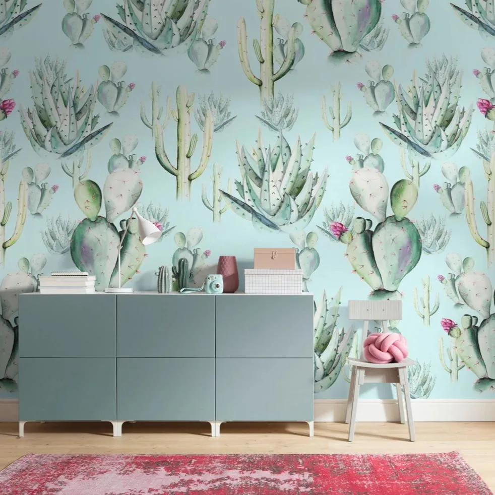 Cactus Blue Mural Wallpaper