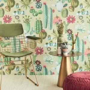 Cactus Wallpaper in Green/Turquoise