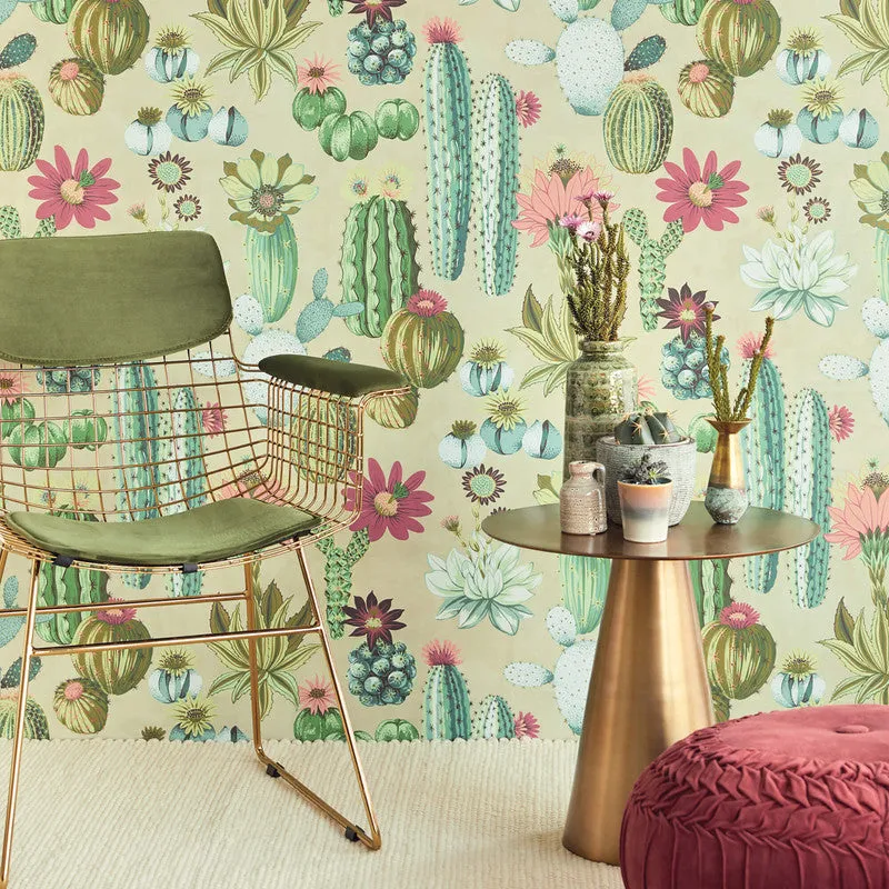 Cactus Wallpaper in Green/Turquoise