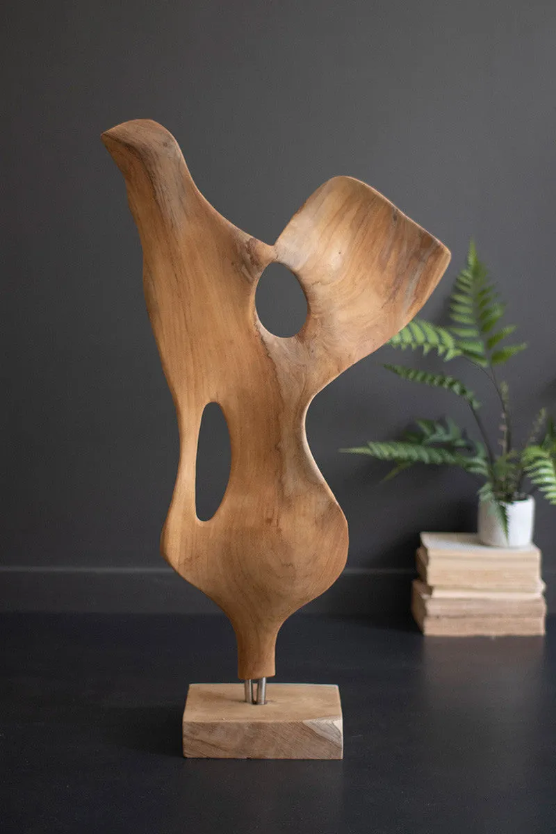 Carved Teak Wood Scuplture On A Base - Smooth By Kalalou