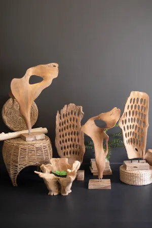 Carved Teak Wood Scuplture On A Base - Smooth By Kalalou