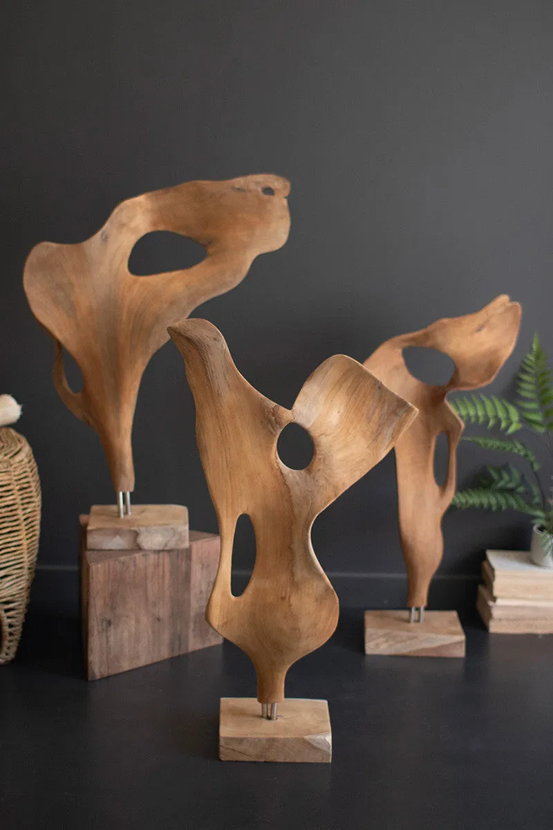 Carved Teak Wood Scuplture On A Base - Smooth By Kalalou