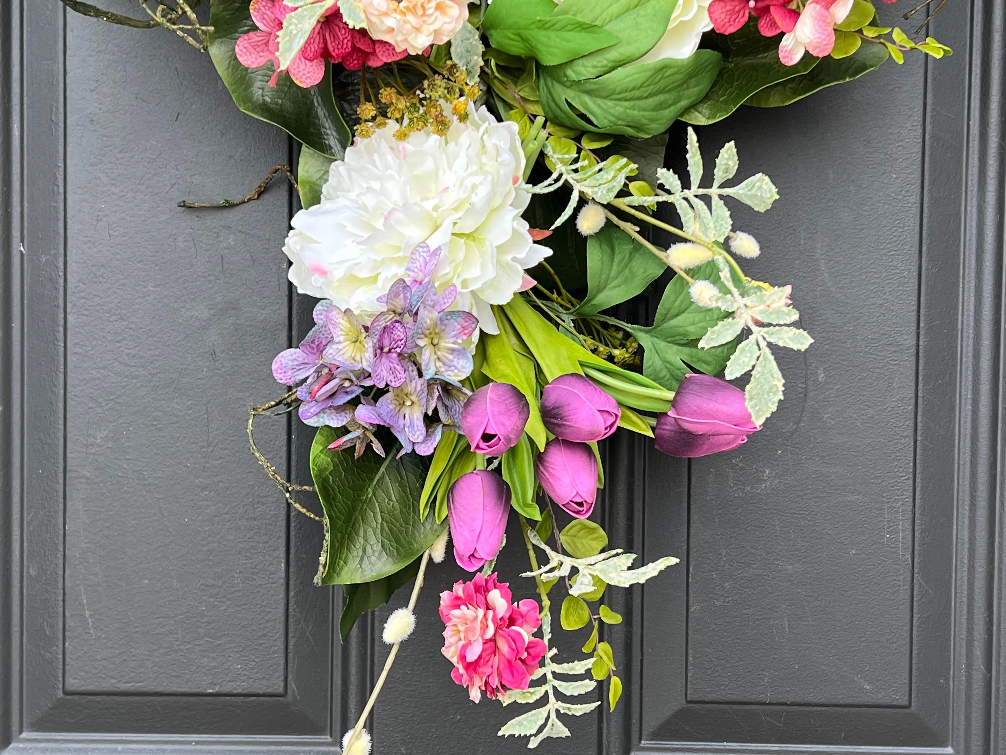 Cascading Tulip and Floral Spring Wreath