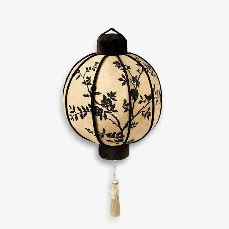 Chinoiserie Oriental Flower Lanterns Pillow Cushion Vintage Ink Blossom