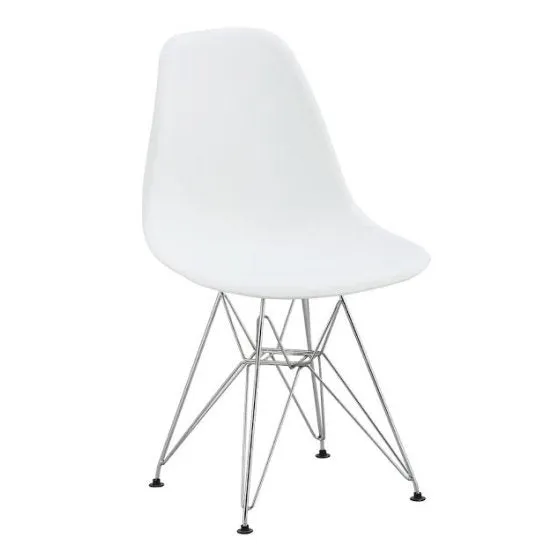 Chromed Wire Legs Dining Side armless Lounge Chair White DSR Set of 4