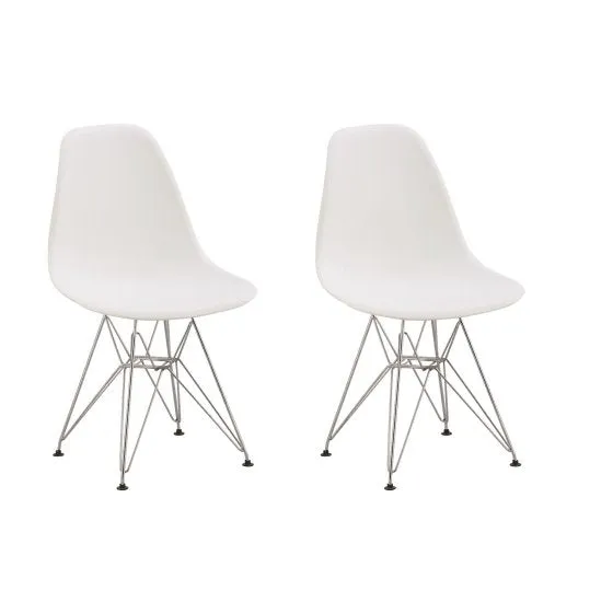 Chromed Wire Legs Dining Side armless Lounge Chair White DSR Set of 4