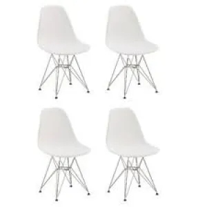 Chromed Wire Legs Dining Side armless Lounge Chair White DSR Set of 4