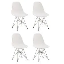 Chromed Wire Legs Dining Side armless Lounge Chair White DSR Set of 4