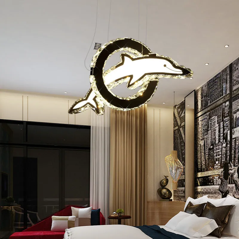Contemporary Dolphin Crystal LED Chandelier in Chrome with Multiple Light Options