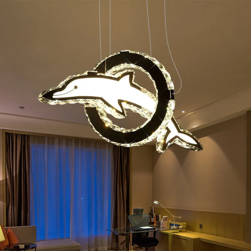 Contemporary Dolphin Crystal LED Chandelier in Chrome with Multiple Light Options