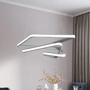 Contemporary LED Grey Spiral Pendant Chandelier - Dining Room Ceiling Lamp in White/Warm Light