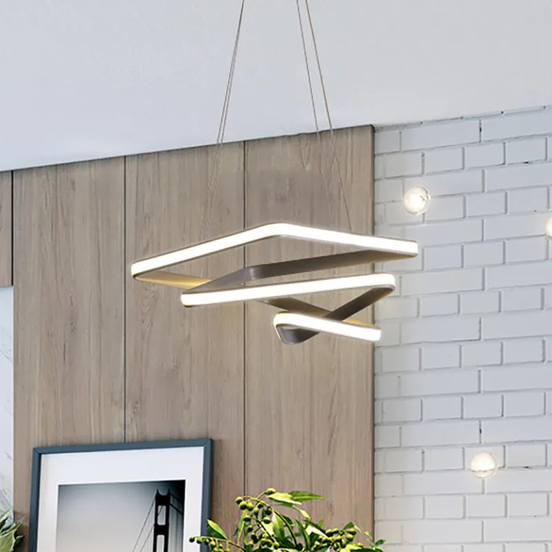 Contemporary LED Grey Spiral Pendant Chandelier - Dining Room Ceiling Lamp in White/Warm Light