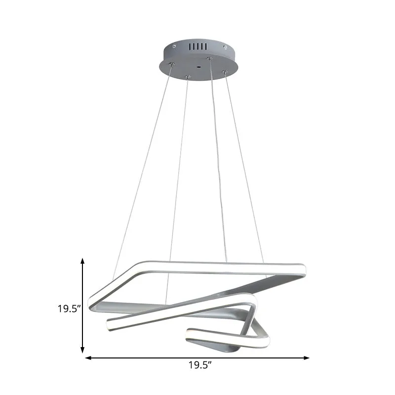 Contemporary LED Grey Spiral Pendant Chandelier - Dining Room Ceiling Lamp in White/Warm Light