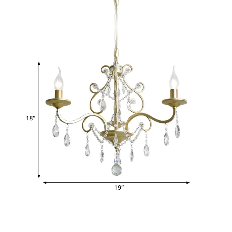 Contemporary Metal Gold Hanging Chandelier with Crystal Accent - 3/6-Bulb Bent Arm Drop Pendant