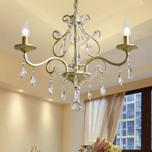 Contemporary Metal Gold Hanging Chandelier with Crystal Accent - 3/6-Bulb Bent Arm Drop Pendant