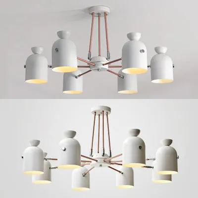 Contemporary White Finish Chandelier - Elegant Metallic Hanging Lighting for Living Room or Villa