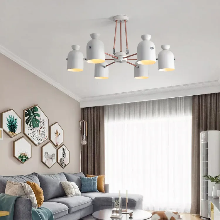 Contemporary White Finish Chandelier - Elegant Metallic Hanging Lighting for Living Room or Villa