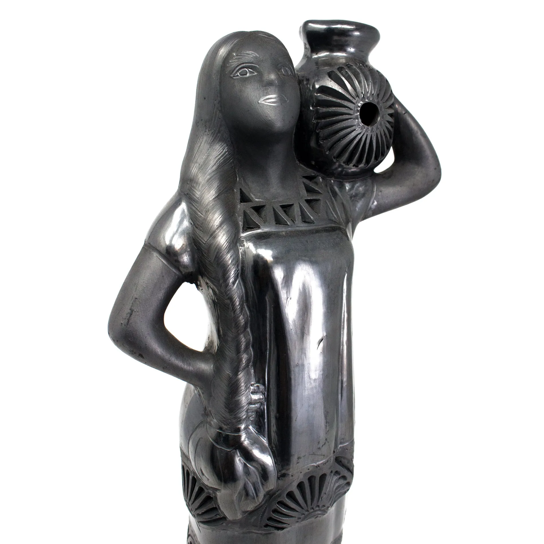 Coyotepec Woman Carrying a Jug, Oaxaca Black Clay