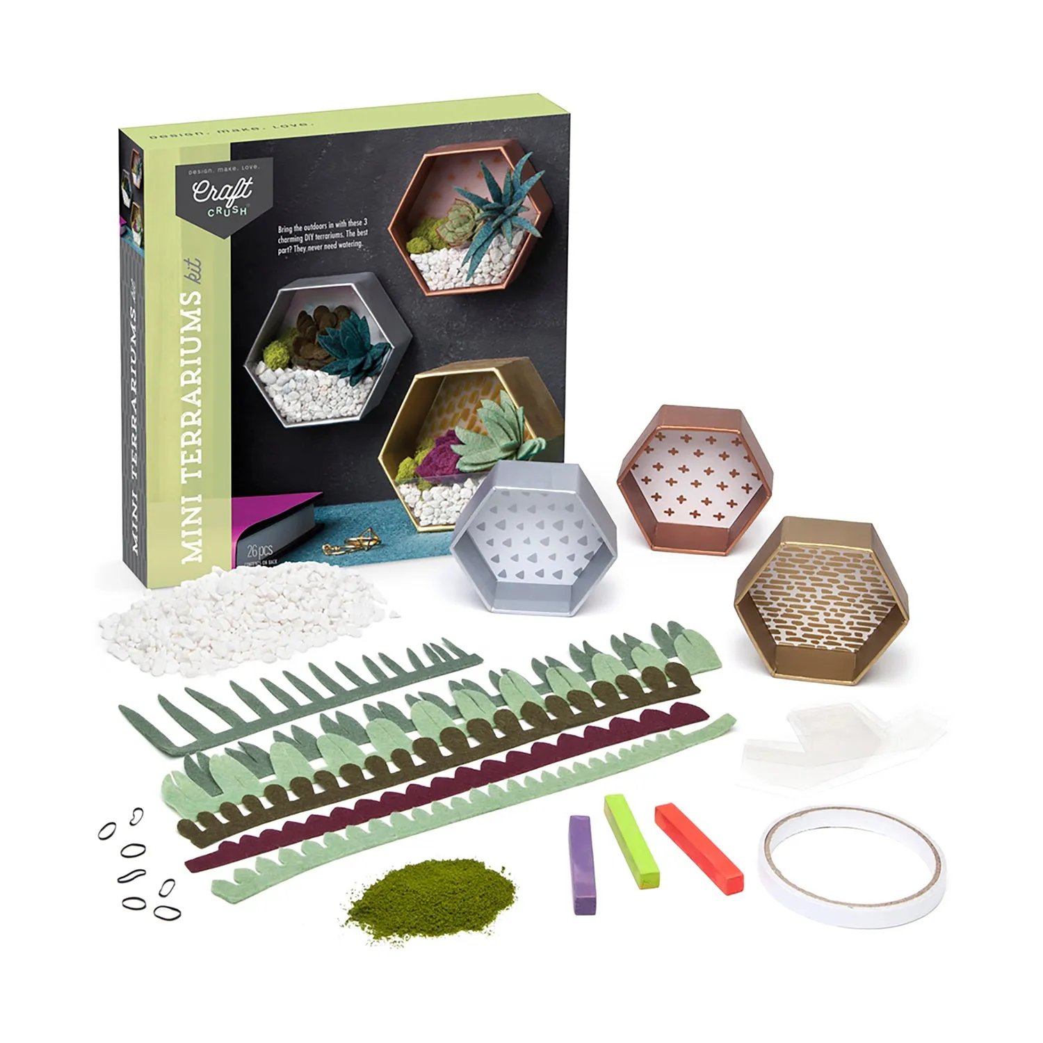 Craft Crush Mini Terrariums Kit - Create Felt Succulent Displays