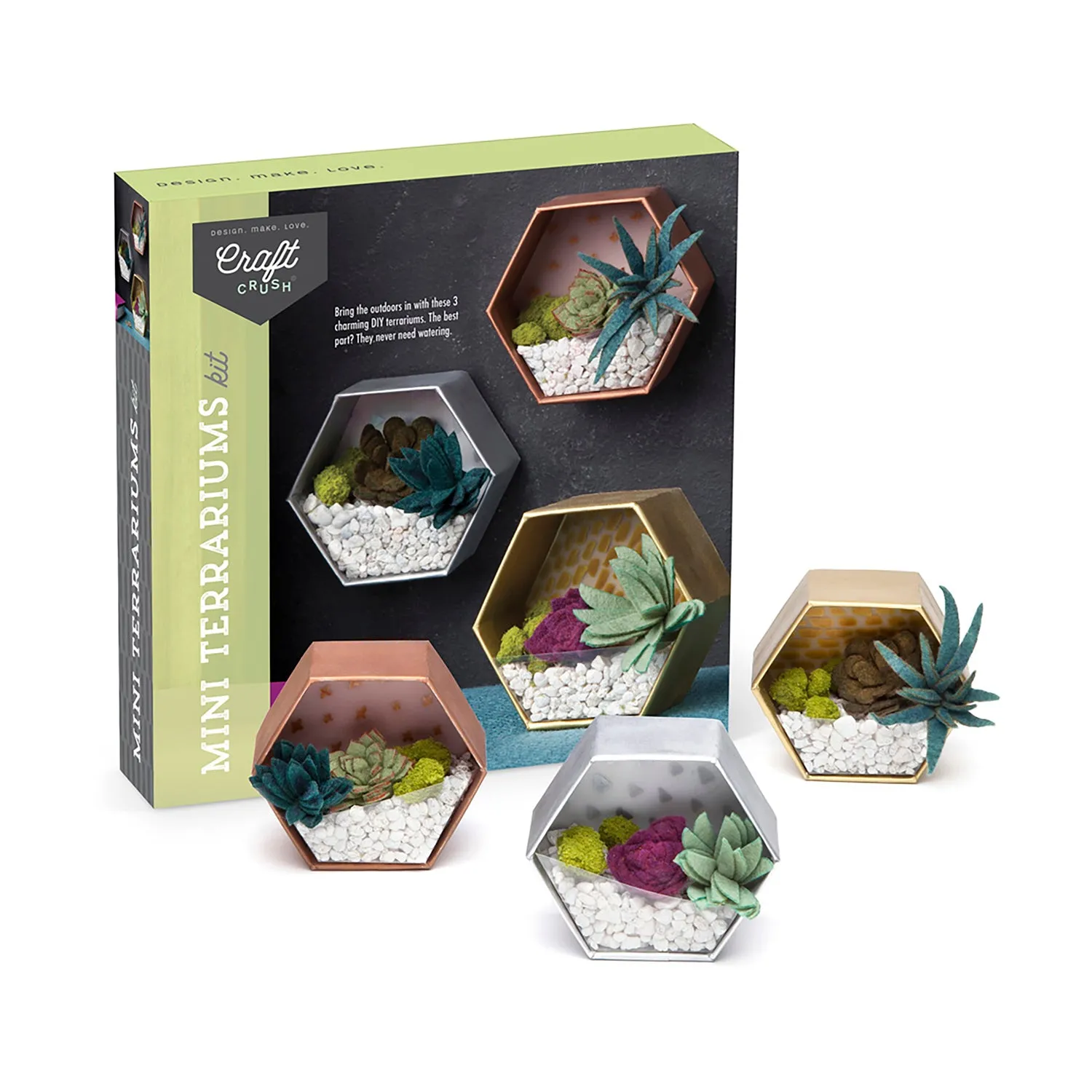 Craft Crush Mini Terrariums Kit - Create Felt Succulent Displays