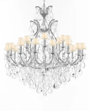 Crystal Chandelier Lighting Chandeliers H52" X W46" Dressed with Large, Luxe, Diamond Cut Crystals Great for the Foyer, Entry Way, Living Room, Family Room and More w/White Shades - A83-B90/CS/WHITESHADES/52/2MT/24 1DC