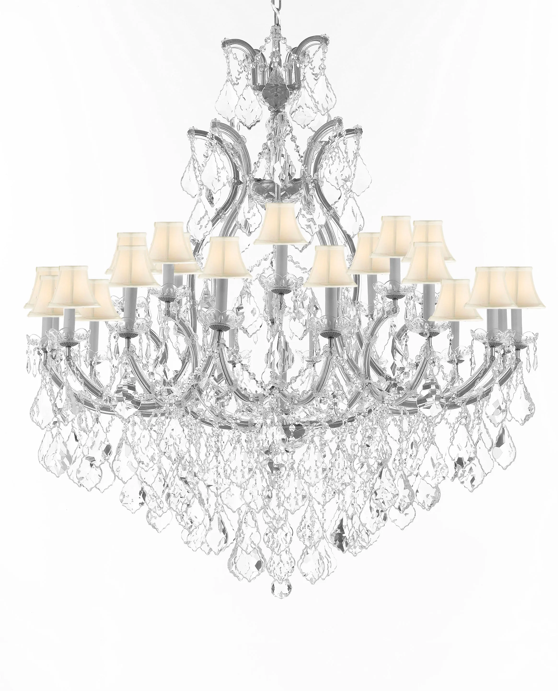 Crystal Chandelier Lighting Chandeliers H52" X W46" Dressed with Large, Luxe, Diamond Cut Crystals Great for the Foyer, Entry Way, Living Room, Family Room and More w/White Shades - A83-B90/CS/WHITESHADES/52/2MT/24 1DC