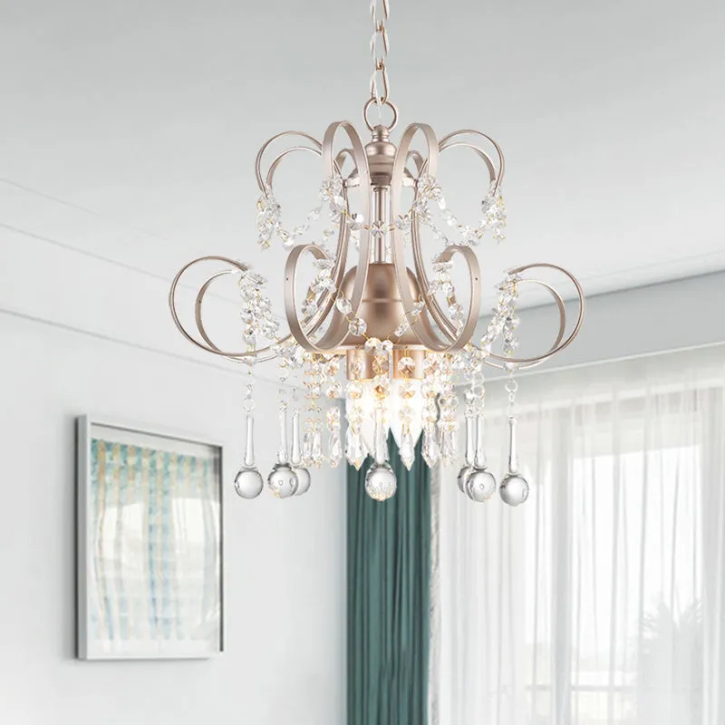 Curved Arm Crystal Teardrop Chandelier - Elegant Champagne Design for Living Room
