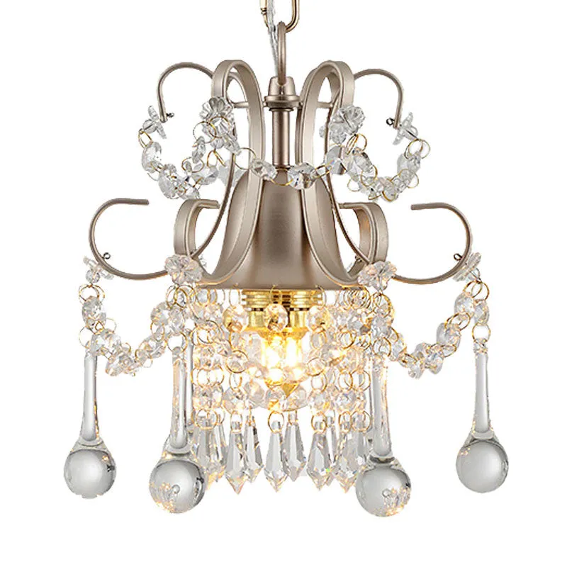 Curved Arm Crystal Teardrop Chandelier - Elegant Champagne Design for Living Room