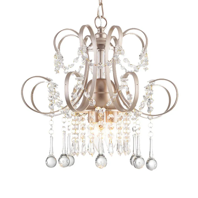 Curved Arm Crystal Teardrop Chandelier - Elegant Champagne Design for Living Room