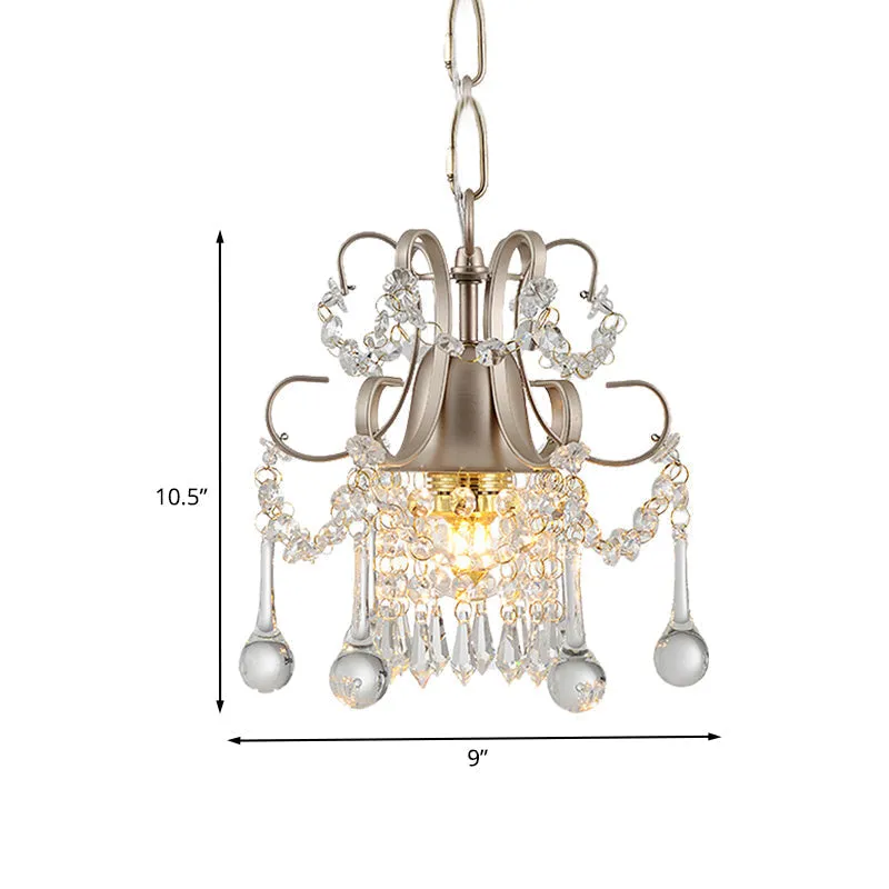 Curved Arm Crystal Teardrop Chandelier - Elegant Champagne Design for Living Room