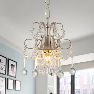 Curved Arm Crystal Teardrop Chandelier - Elegant Champagne Design for Living Room