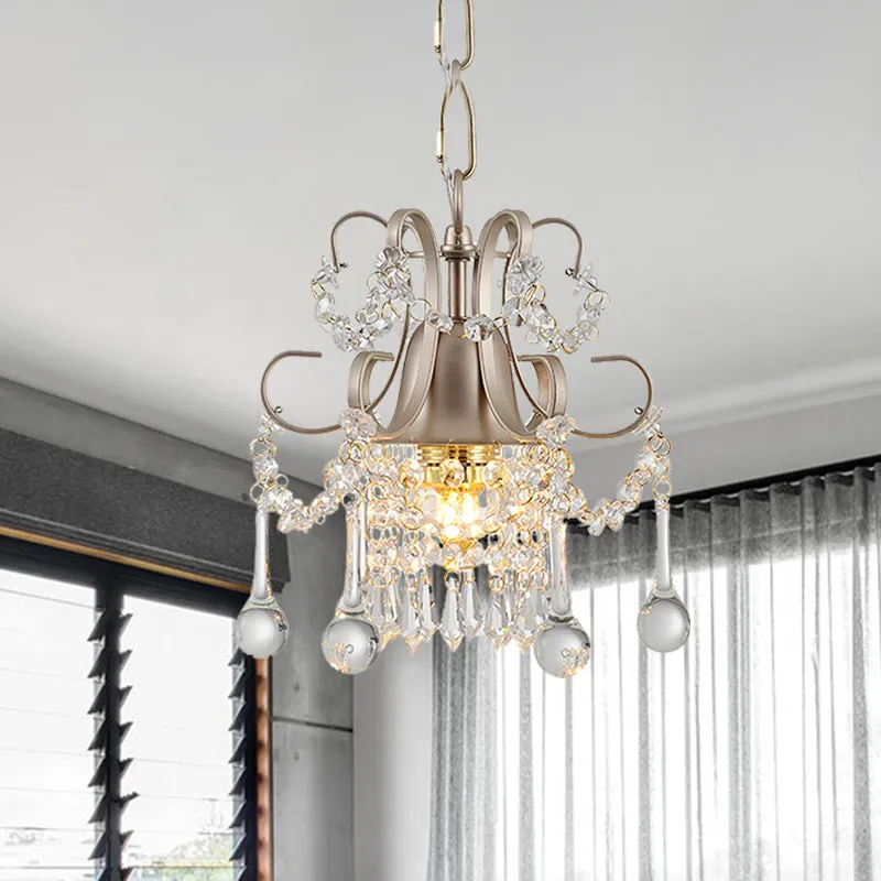 Curved Arm Crystal Teardrop Chandelier - Elegant Champagne Design for Living Room